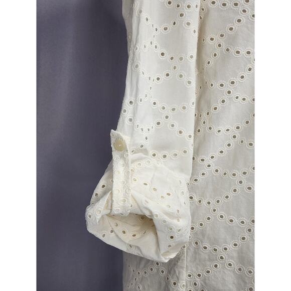 Diane Von Furstenberg Shirt Womens 8 White Lorelei Two Eyelet Cotton Top Coastal - Picture 6 of 16